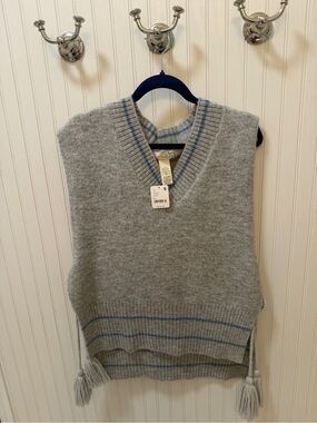 Free People V-Neck Knit Sweater Vest with Blue Trim